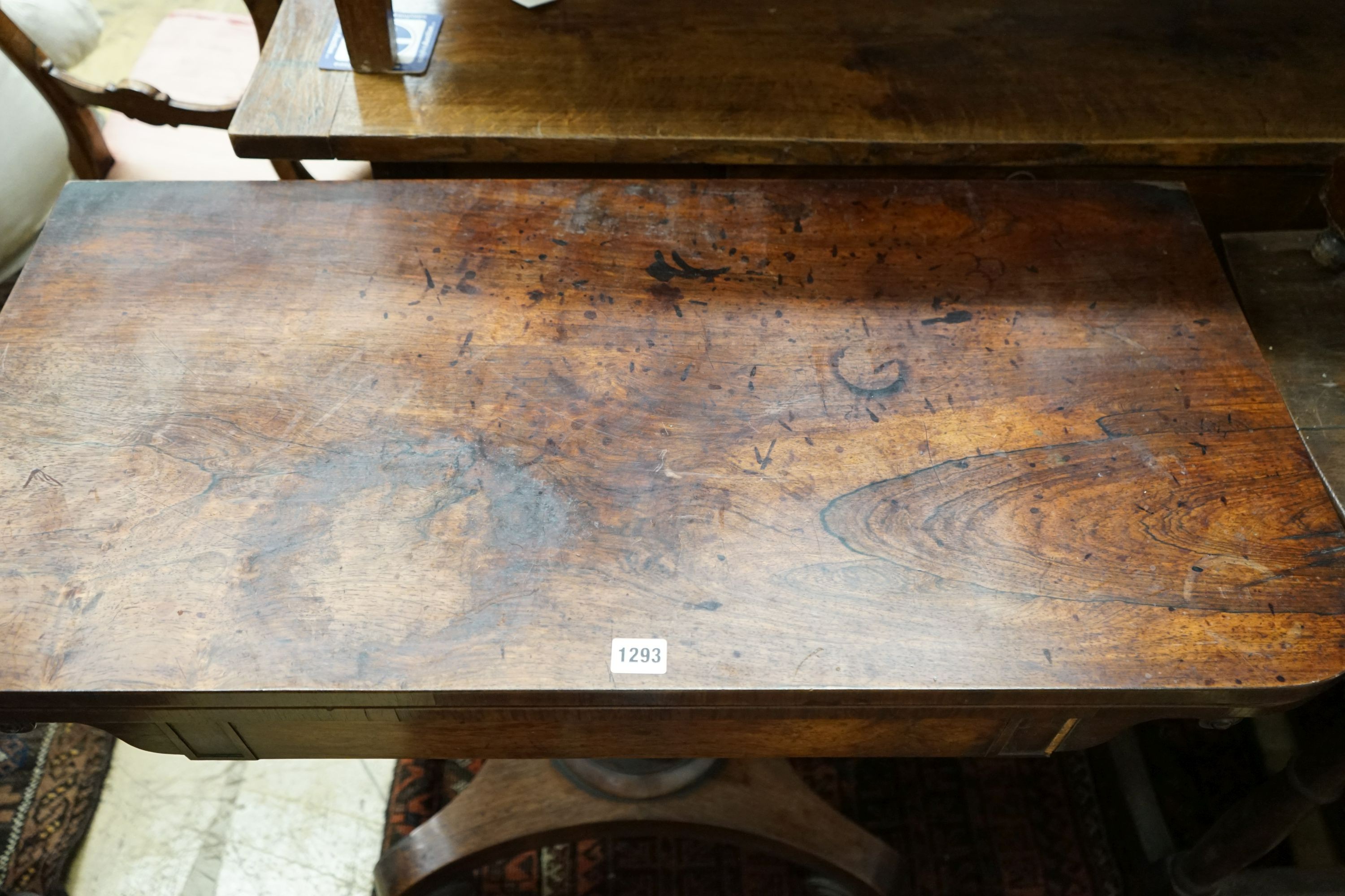 A Victorian rectangular rosewood card table, width 92cm, depth 45cm, height 74cm